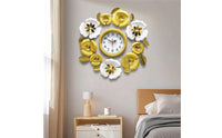 Gold and White Wall Clock with Floral Design Ornate Decorative Wall Clock Large Easy to Hang for Entryway, Tv Backdrop