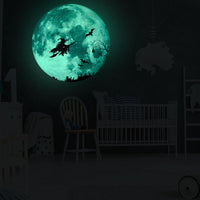 Luminous Moon Wall Decals Halloween Decor Glow in the Dark Witch Self-Adhesive Stickers
