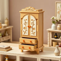 Dollhouse Cabinet with Drawers Wood-Toned Dollhouse Wardrobe Mini Cabinet with Drawers Decorative Miniature Furniture Classic