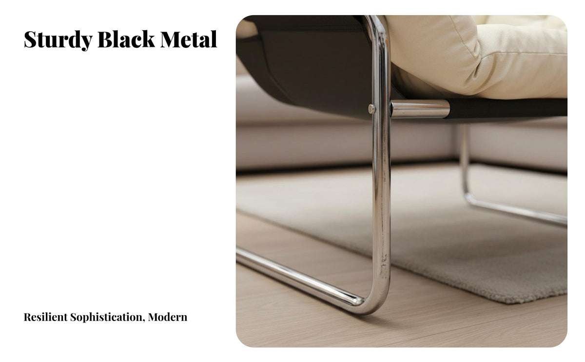 Light Luxury Single Sofa Lazy Chair Wabi-Sabi Aesthetic Modern Metal Frame Armchair Ergonomic Design Comfy Reading Chair with Footrest Easy to Assemble for Readers, Homeowners, Students, Living Room, Bedroom, Balcony, Apartment