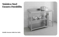 Stainless Steel Work Table Easy to Clean Stainless Steel Prep Firm Worktop Structure Gas Cooktop Stand for Chefs, Home Cooks, Dining Area, Garage