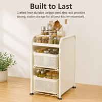 3 Tier Kitchen Countertop Organiser, Pull-Out Spice Rack, Knife & Chopstick Holder, Carbon Steel Storage, 16cm x 40cm x 49cm