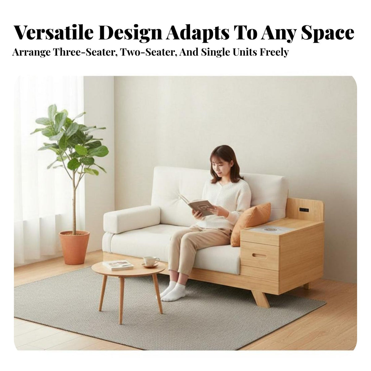 Plush Upholstered Straight Sofa Nordic Design Couch Wabi-Sabi Inspired Indoor Furniture for Apartment Residents, partners, Living Room, Bedroom, Office