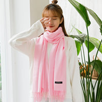 Women's Winter Cashmere Scarf with Tassels, Thickened Solid Color Warm Shawl
