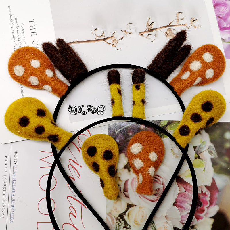 Wool Felt Cartoon Animal Antler Headband for Kids' Holiday Costumes and Hair Accessories