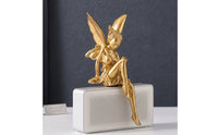 Resin Fairy Figurine Seated Fairy Figurine with Wings Enchanting Shelf Sitter Outdoor for Art Lovers, Office, Bookshelf
