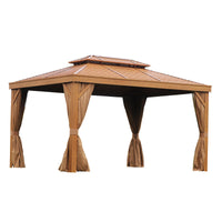 Outdoor Aluminum Alloy Gazebo with Wood Grain Canopy for Garden Patio