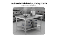 Rust-Resistant Stainless Steel Work Table Easy to Clean Commercial Kitchen Prep Table Versatile Stainless Steel Workbench Waterproof for Restaurant Owners, Professionals, Warehouse, Workshop, Laundry Room, Outdoor