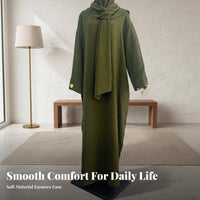 Abaya with Attached Hijab Embroidered Heart Embellishment Single-Piece Prayer Dress Abaya with Hijab Crinkle Material Long