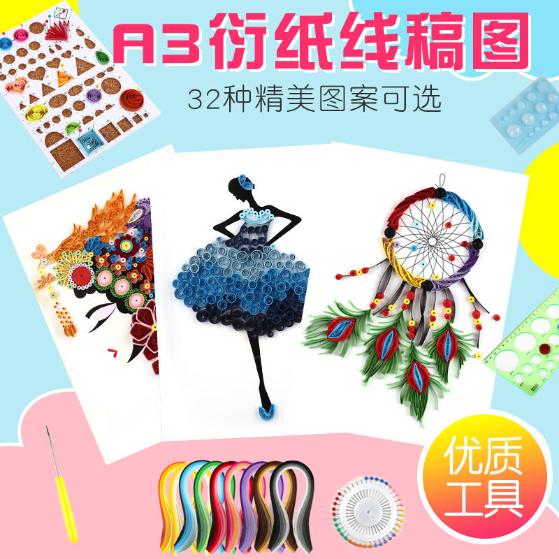 A3 Quilling Paper Art Starter Kit with Outline Templates and Paper Strips