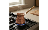 Turkish Coffee Pot Copper Coffee Pot with Wooden Handle Compact Briki for Home Baristas