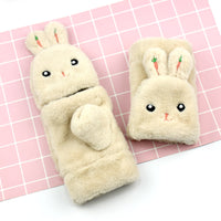 Cartoon Rabbit Ear Flip-Top Gloves with Carrot Embroidery, Plush Lined Warm Winter Mittens for Students