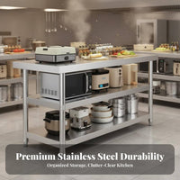 Stainless Steel Work Table Easy to Clean Stainless Steel Workbench Sturdy and Hard-Wearing Commercial Food Prep Station for Caterers, Bar, Workshop