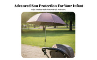 Black Glue Coating Protection Stroller Sunshade Lightweight & Foldable Clamp-on Stroller Umbrella Heat Reflective for Travel, Beach, Walks