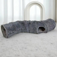 S-Shaped Cat Tunnel for Indoor Cats, 25cm x 120cm Cat Tunnel, Foldable Gray Plush Hideaway for Kittens and Small Animals