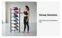 Space-Saving Exercise Ball and Mat Holder Large Capacity Vertical Exercise Ball Rack Stable Design Vertical Fitness Storage Stand Universal Fit