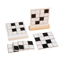 Black and White Puzzle Toy Grid Lines Pattern Block Activity Set Wooden Stand Tabletop Learning Puzzle for Children