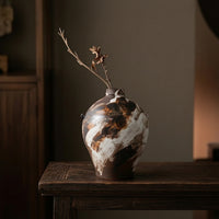 Ceramic Vase with Lug Handles Distressed Rustic Minimalist Ceramic Vessel Handhand-Painted Bedroom Decoration for Decorators, Guesthouse