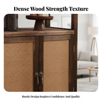 Rattan Door Cupboard Sturdy Wood Frame 2-Door Rattan Chest Vintage Design Multifunctional for Renters, Bedroom, Entryway
