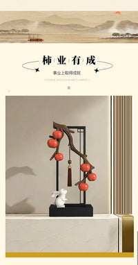 柿柿如意客厅摆件电视柜家居装饰品高玄关新中式酒柜乔迁之喜礼物