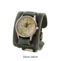Buckle Closure Men's Wrap Wristwatch Three Subdials Leather Wrap Watch Wide Band Leather Cuff Watch Alloy