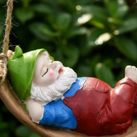 Gnome on Swing Compact Gnome Figurine on Swing Garden Dwarf Figurine Charming Cute for Gardeners, Patio, Porch