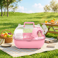 Hamster Carrier Travel Cage with Handle, Modern Style Rectangular Villa, Portable Outdoor Container for Small Pets and Short Trips