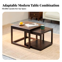 2 Pieces Space-Saving Square Nesting Table Set Modern Design Nesting Square Tables Combinable Design Living Room Furniture Multi-Functional for Apartment Dwellers, Homeowners, Small Areas, Lounge Area, Home Office, Balcony