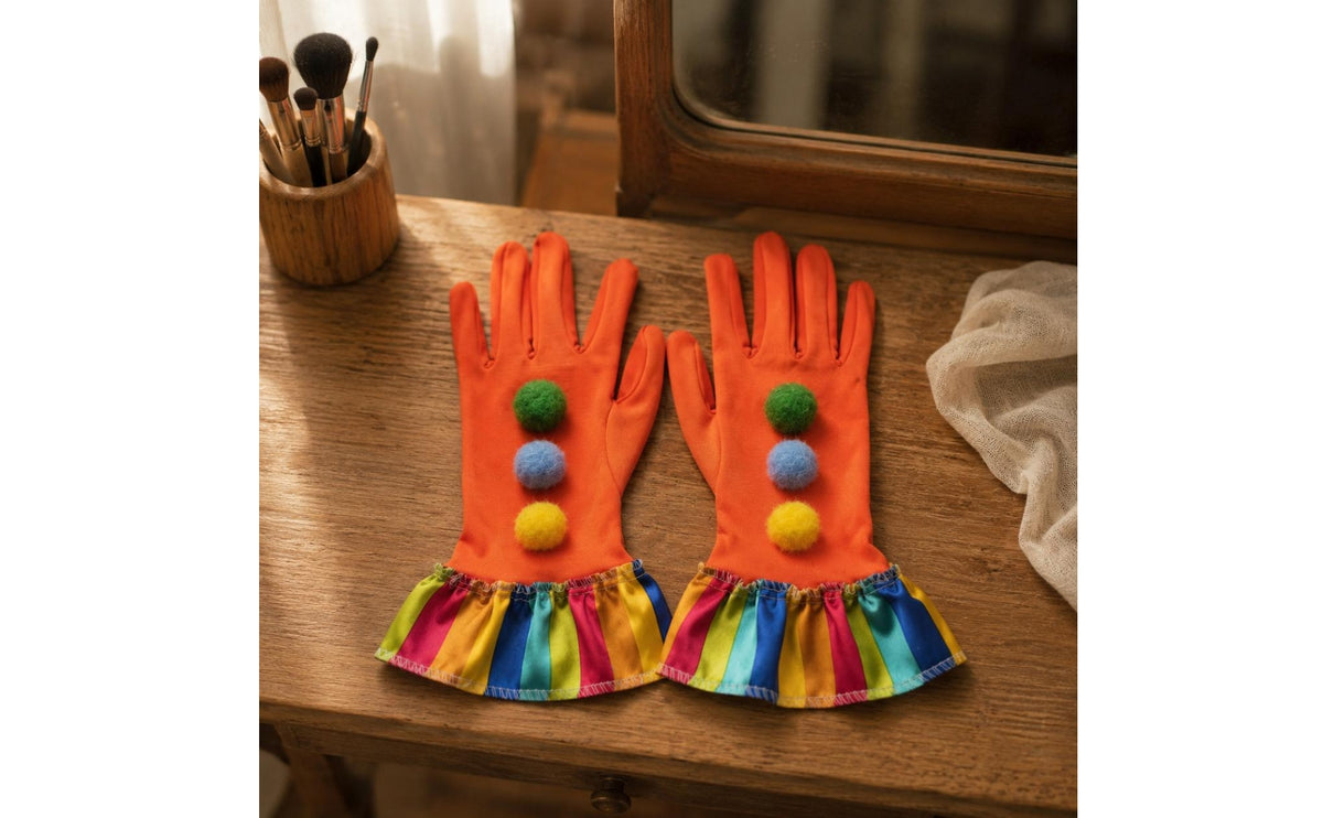 Ruffled Cuffs Orange Clown Gloves Polyester Clown Gloves Knitted Costume Accessory Long Fingered