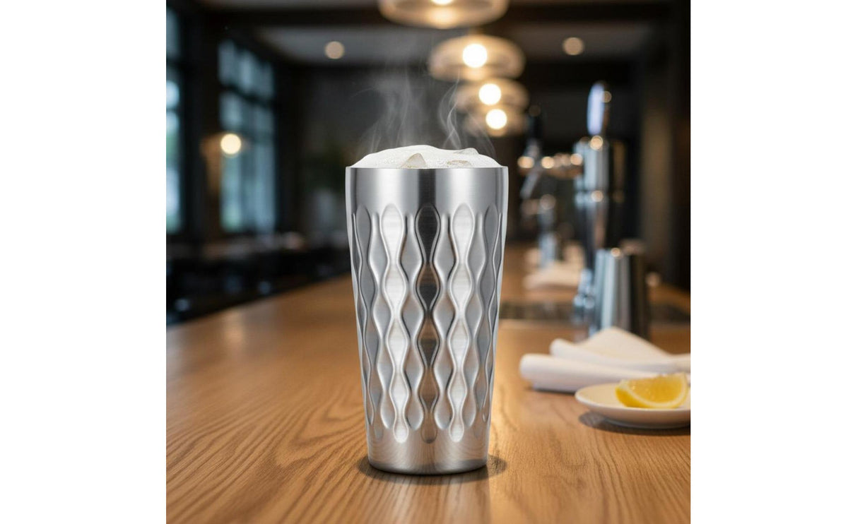 Stainless Steel Cup Shatterproof Korean Style Beverage Cup Easy to Clean Hammered Metal Tumbler for Restaurant, Outdoor