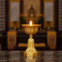 Rechargeable Buddhist Butter Lamp Gold-Colored LED Butter Lamp Chalice-Shaped Decorative for Buddhists, Practitioners, Home Altar, Shrine, Prayer Room, Temple