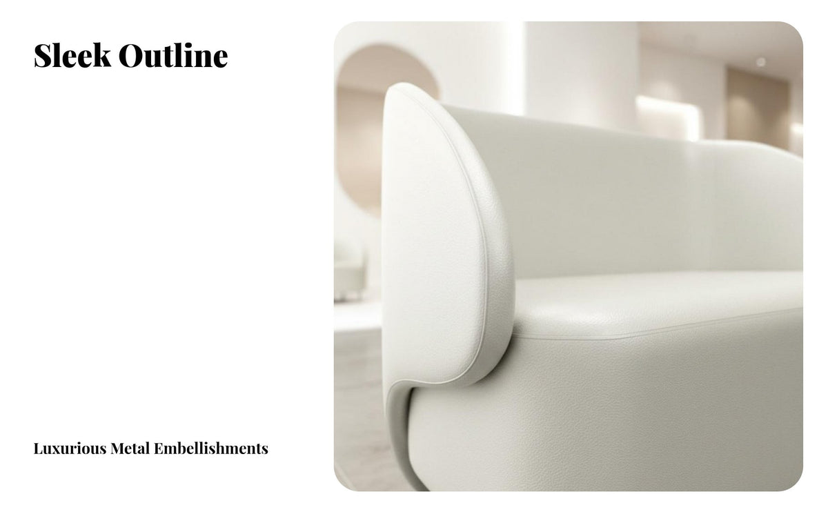Light Luxury design Armless Two-Seater Settee space-saving Size Scalloped rear Settee Minimalist Aesthetic Loveseat Slim Golden Legs for Business Owners, Interior Designers, Living Room, cosmetics studio, Reception Area, Retail boutique