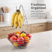 Fruit Bowl with Banana Hanger for Kitchen Countertop, Metal Wire Basket with Perforated Design for Air Circulation
