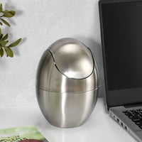 Egg-Shaped Desktop Trash Can Modern Style Egg Shape Trash Can Easy to Clean Stainless Steel Mini Garbage Bin for Vanity