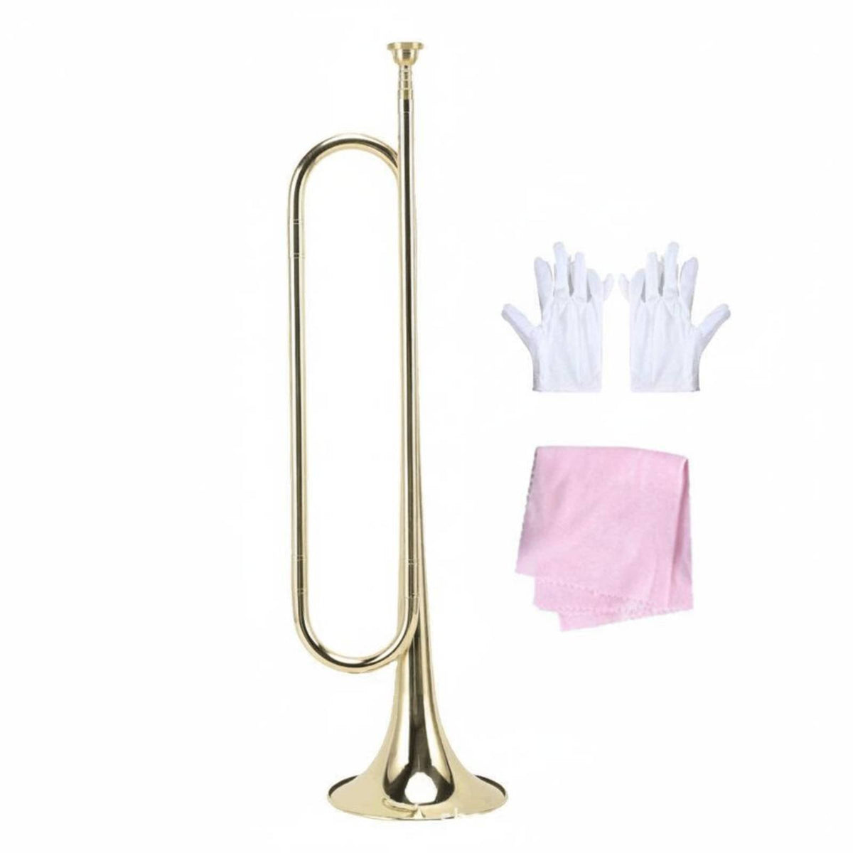 Gold Finish Bugle with Gloves Brass Bugle Big Bell Design Wind Instrument Portable for Students, Beginners, School Band, Drum Corps