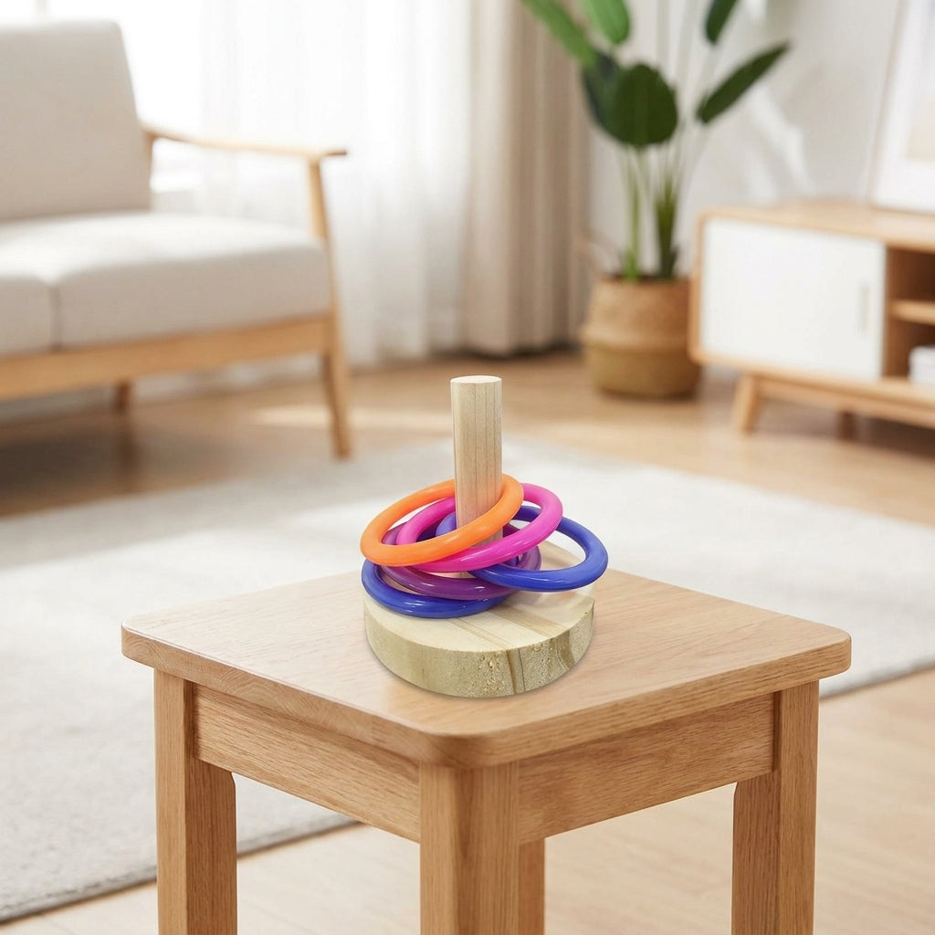 Parrot Training Toy Wood Stacking Rings, Interactive Enrichment Toy for African Grey and Cockatiel, Small Medium Budgie Parrot Activity Set