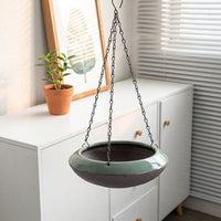 Plant Pots and Hanging Basket Set for Outdoor Plants, Ceramic Hanging Plant Pot for Indoor Plant, Pack of 2 with Chains, Medium Size Drainage