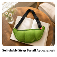 Green Pea-Pod Shoulder Bag Piped Edges Fuzzy Shoulder Bag Padded Pea Pod Purse Zippered