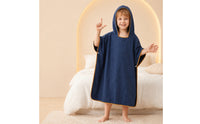 Superfine Fiber Children's Bath Poncho Contrast Trim Snap-Button Bath Poncho Soft Kids Hooded Towel Smooth