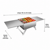 Portable Charcoal Grill Pizza Oven, Stainless Steel Grill with Pizza Attachment, Foldable for Camping & Garden, 25x31cm