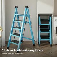 Foldable Folding Step Ladder Space Saving Portable Household Ladder Multi-Functional Lightweight Step Stool Anti-Slip Pedal for Homeowners, Seniors, DIY Enthusiasts, Indoor, Office, Garage, Closet