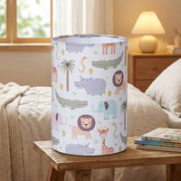 Light Shade for Bedside Lamp and Table, Grey Lampshade for Ceiling or Large Kids Bedroom, E27 Drum Lampshade with Animal Design, Linen Material
