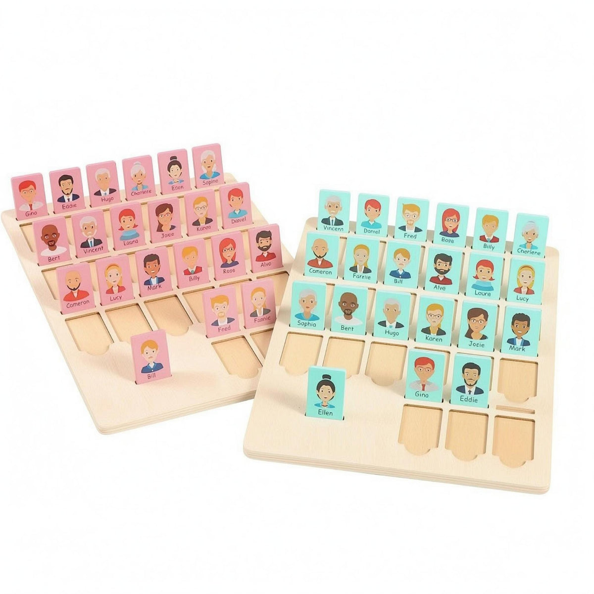 Basswood Memory Matching Game Illustrated Character Faces Guess Who Game Instruction Booklet Parent-Child for Children 36 Months and up, Family Play