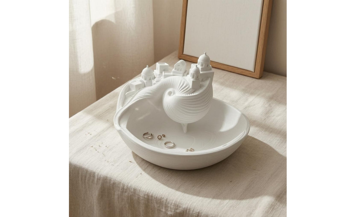 Santorini Style Decorative Organizer Tray Greek Island Key Tray Spiral Divider Entryway Key Bowl Miniature Scene