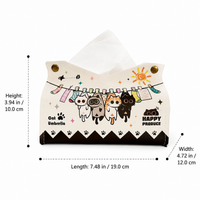 Waterproof Tissue Box Cover, White Leather Tissue Box Holder with Cartoon Print, 24x20x17.5cm Pull-Out Tissue Holder for Car, Living Room, Bathroom