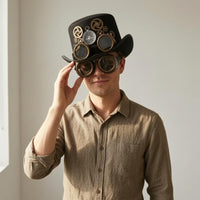 Compass Ornament Top Hat with Goggles Smooth Dark Finish Steampunk Top Hat