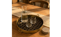 Antique Bronze Round Decorative Tray Raised Rim Woven Tray Side Handles House Decoration Geometric Pattern