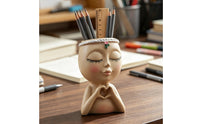 Girl Figurine Pen Holder Multi-Functional Head Planter Pot Decorative Cute Face Flower Pot for Girls, Office, Desk