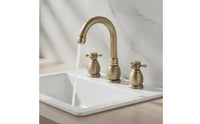 Lavatory Faucet with Gooseneck Spout All-Copper Three-Hole Faucet Double-Handle Tap for Homeowners, Washbasin