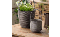 2 piece Rustic Floral Container Vintage Look Distressed Iron Vase with Handles Farmhouse Floral Bucket for Photo Prop, Tabletop
